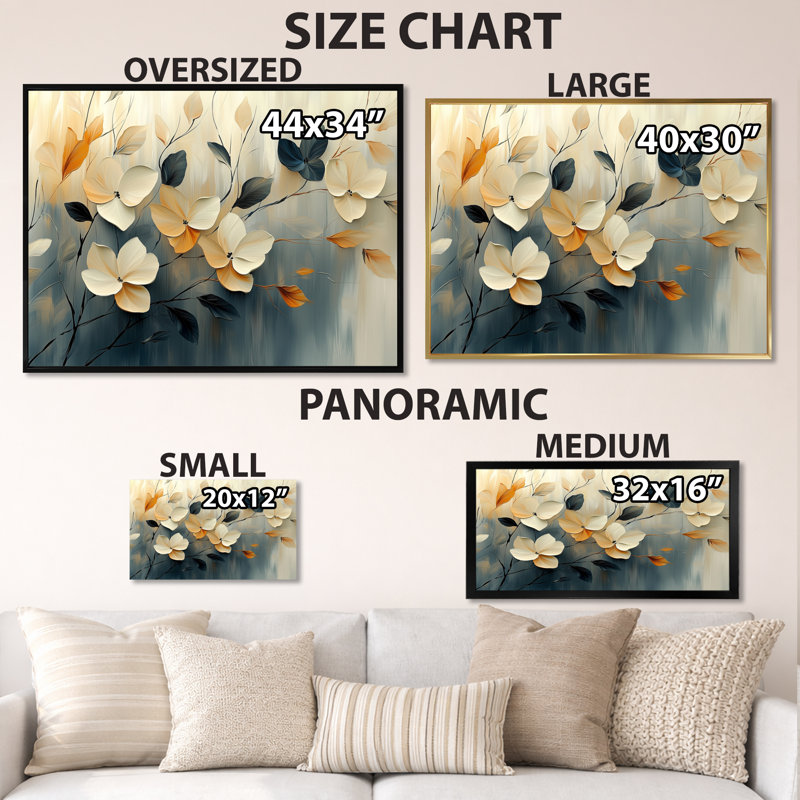 Fleurs d'automne dans le ciel I - Tableau encadré à motifs floraux, H 12 po x l 20 po, Toile tendue