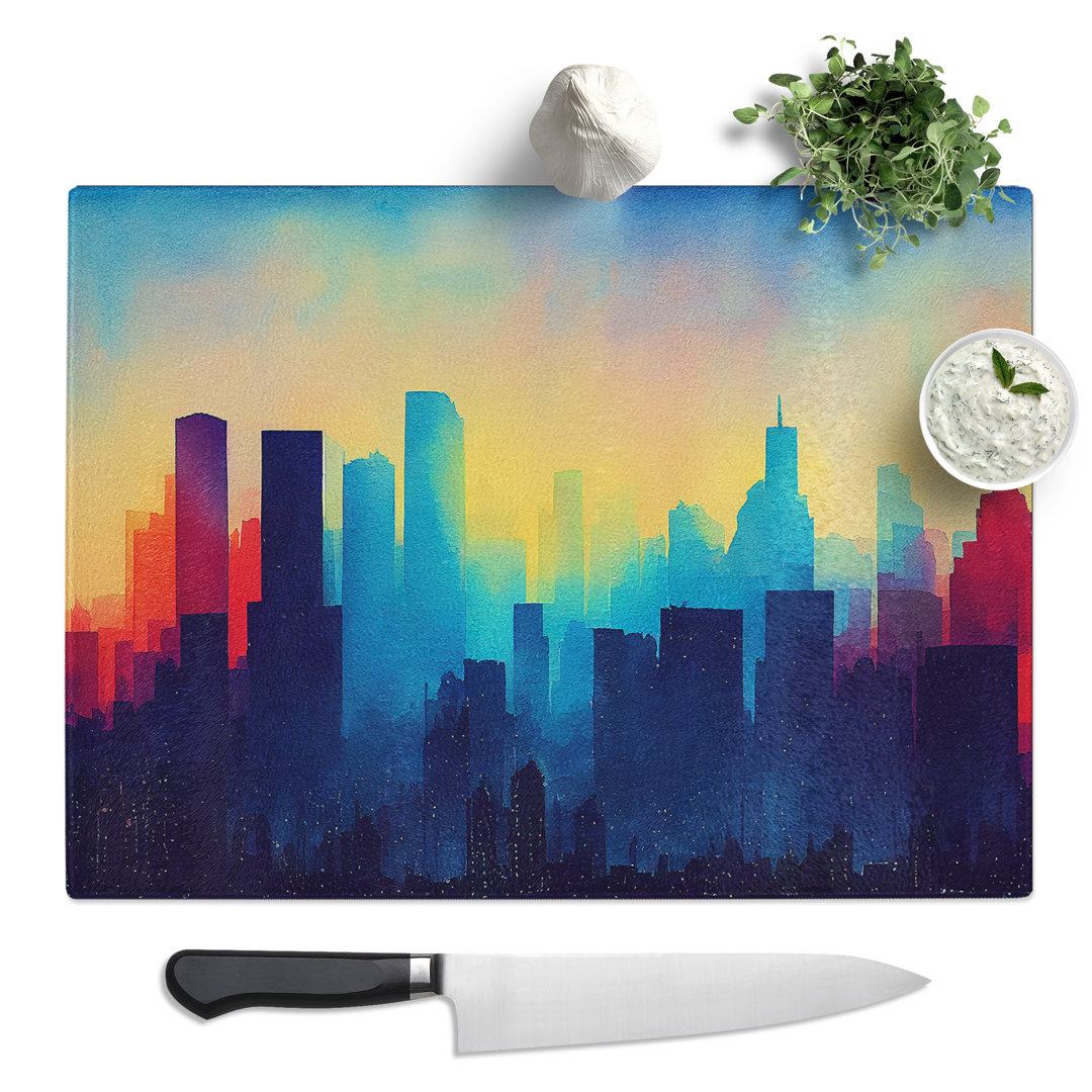 Watercolour City Skyline Vol.1 Abstract  Glass Chopping Board