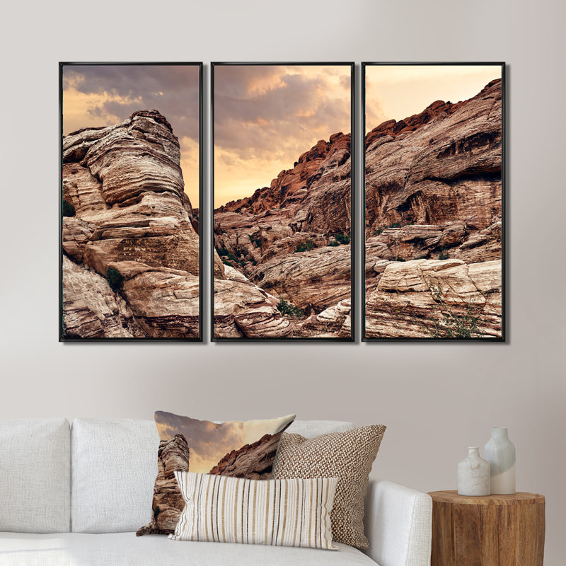 Scenic Red Rock Canyon in Nevada - Ensemble de 3 toiles encadrées, Noir, H 28 po x l 36 po