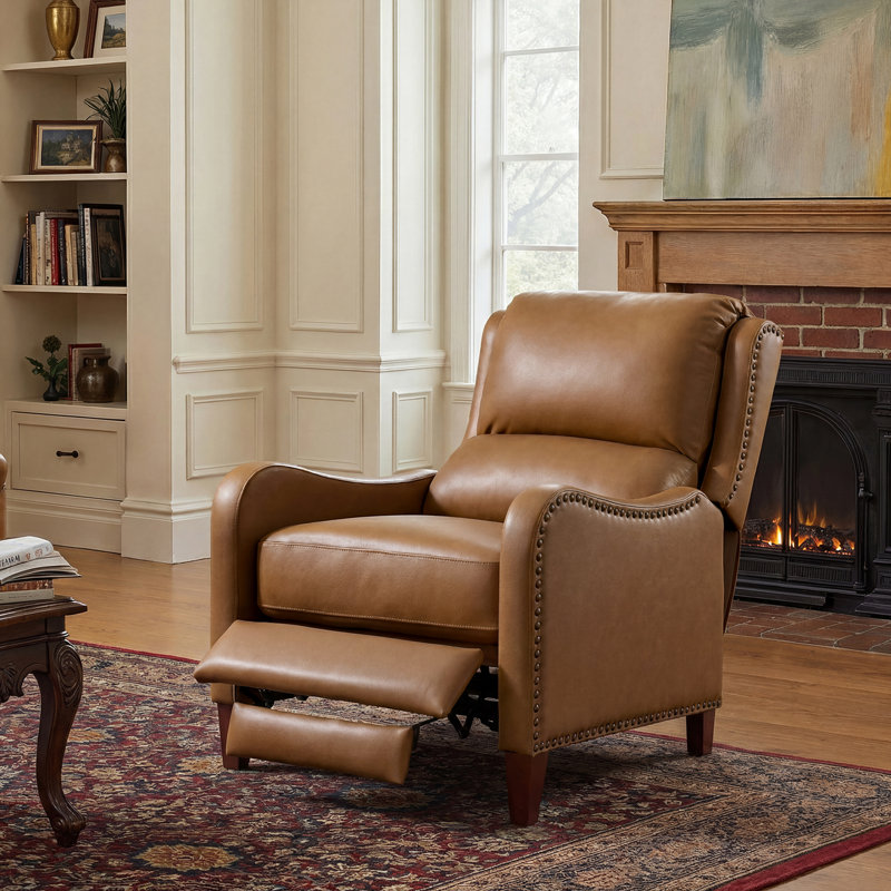 Beecher 29" Genuine Leather Push-Back Recliner, Camel