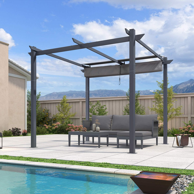 10 pi. L 10 pi. Pergola en aluminium avec auvent, Gris