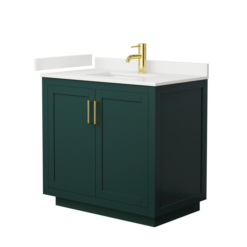 Miranda 36" Freestanding Single Bathroom Vanity with Quartz Top, White Quartz, Green, Brushed Gold
