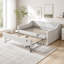 Lit de jour convertible rembourré avec dossier capitonné, canapé-lit polyvalent 3 en 1 avec lit gigogne escamotable et rangement latéral-129411595-129411596