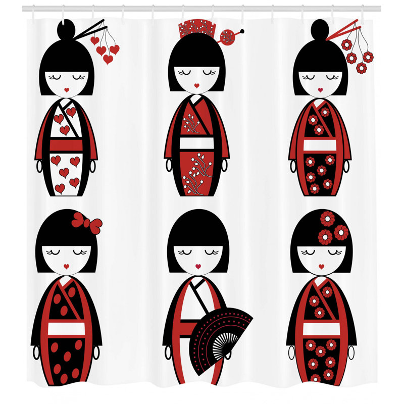  Rideau de douche Asian Geisha Dolls, H 75 po x l 69 po