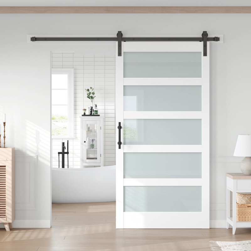 Porte de grange en bois manufacturé en verre avec trousse de quincaillerie d'installation, 42 po x 84 po, 1