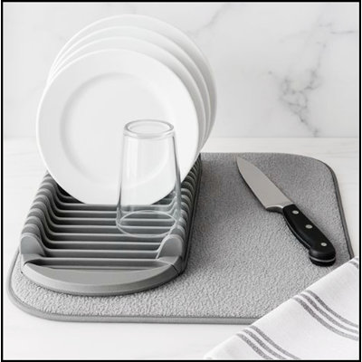 Durable Drying Mat with Integrated Plate Rack for Efficient Kitchen Organization and Drying