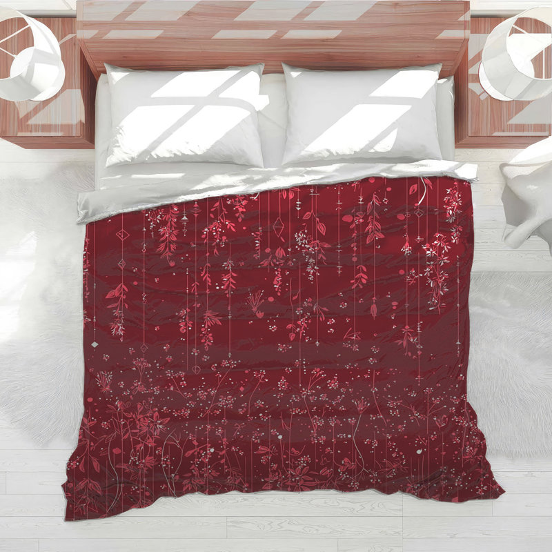 Édredon à motif floral bohème, Édredon simple, Motif floral rouge