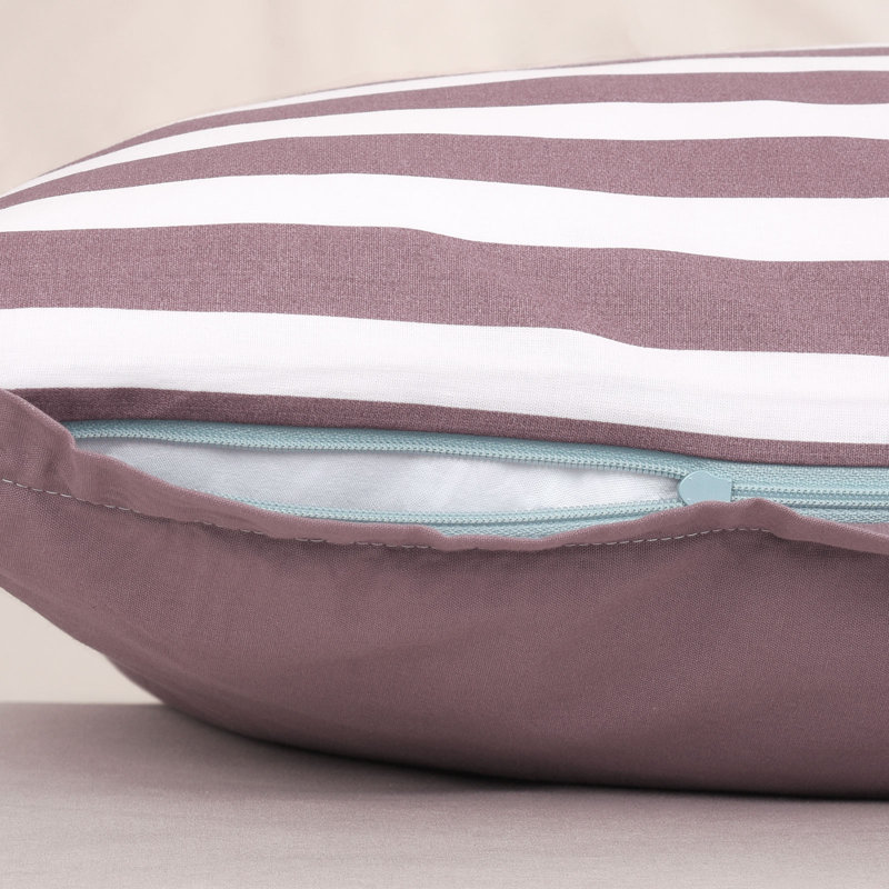 MEDIUM STRIPES Cotton Duvet Cover Set Set, 200 x 220 cm + 2 x 80 x 80 cm, Cozy Mauve/Crisp White