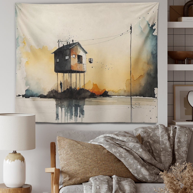 Tapisserie en polyester au coucher du soleil, H 32 po x l 39 po