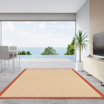 Nannette Handmade Light Beige Berber with Burnt Orange Cotton Border Made in the USA Area Rug
