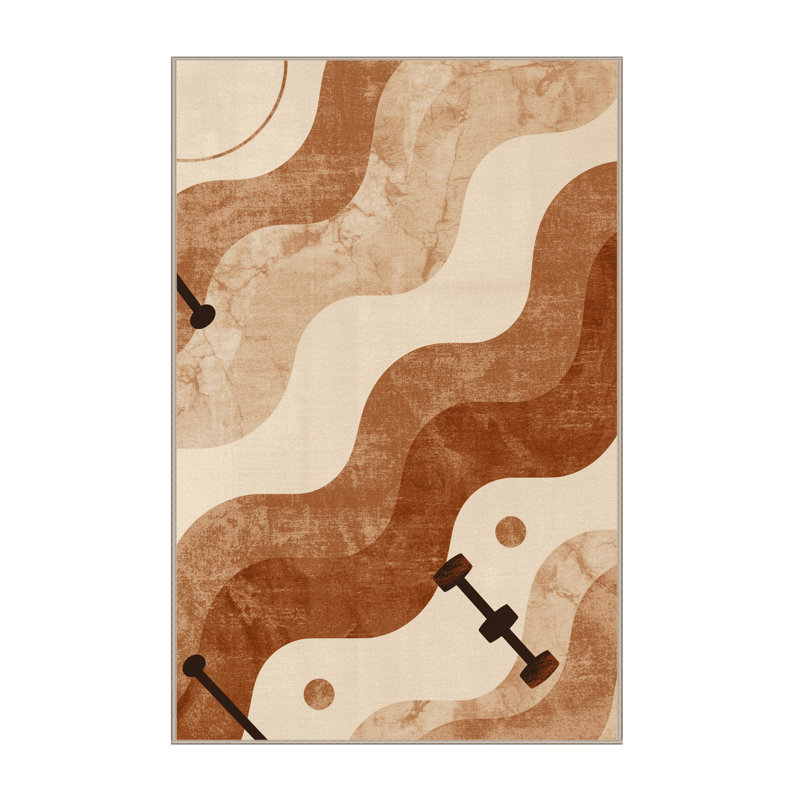 Soft Plush Eckart Skateboard Modern Abstract Area Rug in Beige – Beige Binding, 8x10