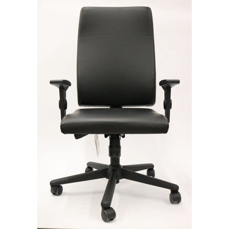 Black Leather High Back Executive Chair with Adjustable Arms