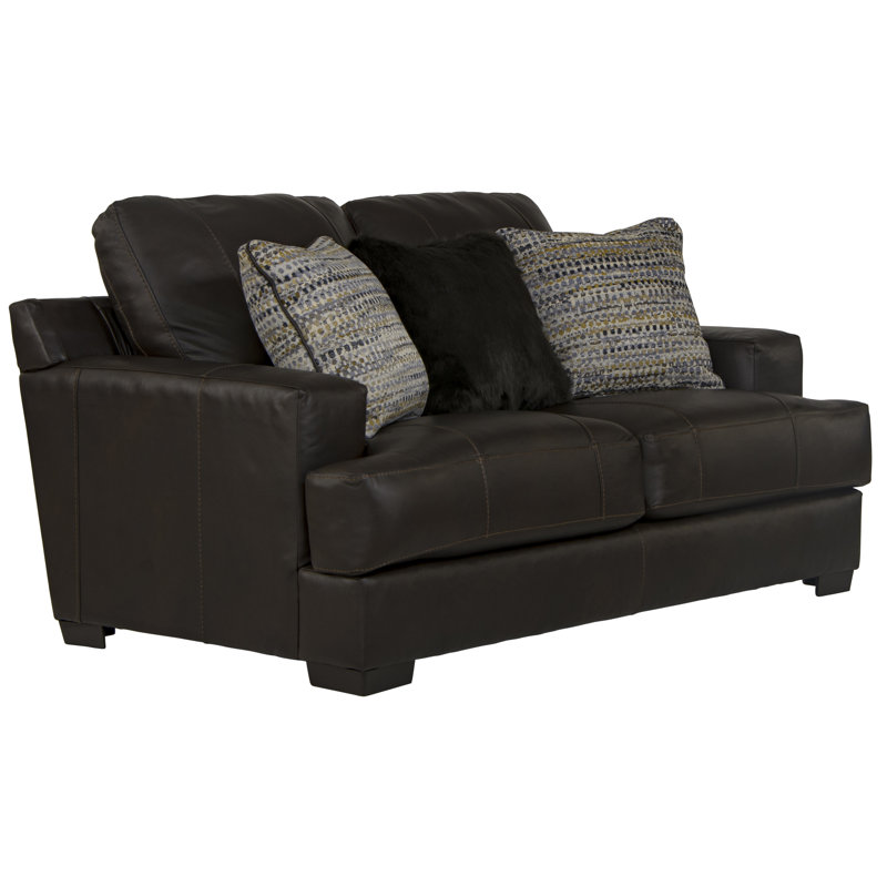 Arieyanna 67" Italian Leather Match Loveseat, Brown Leather Match