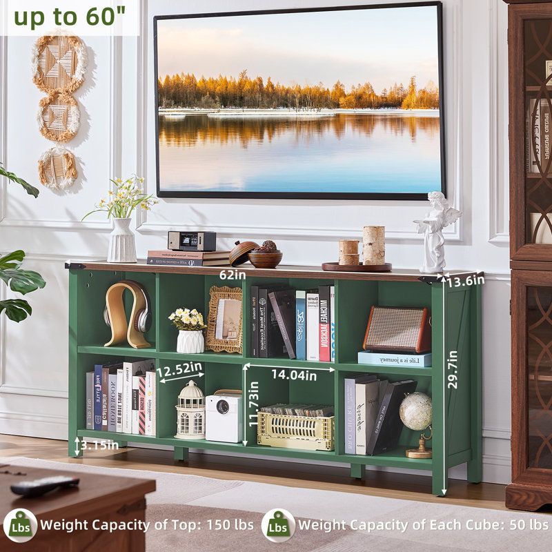 Farmhouse Wood Long Storage Organizer Bookcase, Green, (2 Shelves)  29.7" H x 62" W x 13.6" D