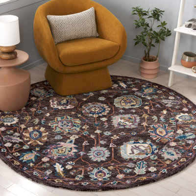 Sereta Tufted Wool/Cotton Performance Floral Rug in Brown/Blue/Charcoal/Lavender/Grey