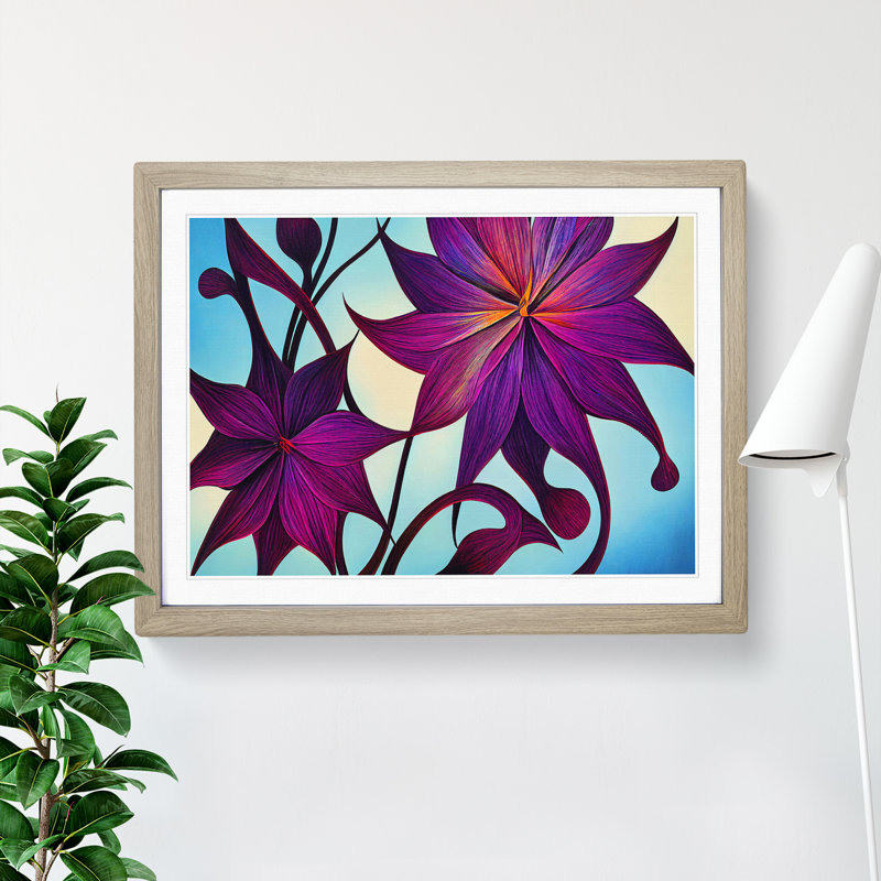 Cool Modern Flowers - Framed Print, 46cm H x 64cm W x 2cm D, Oak Framed
