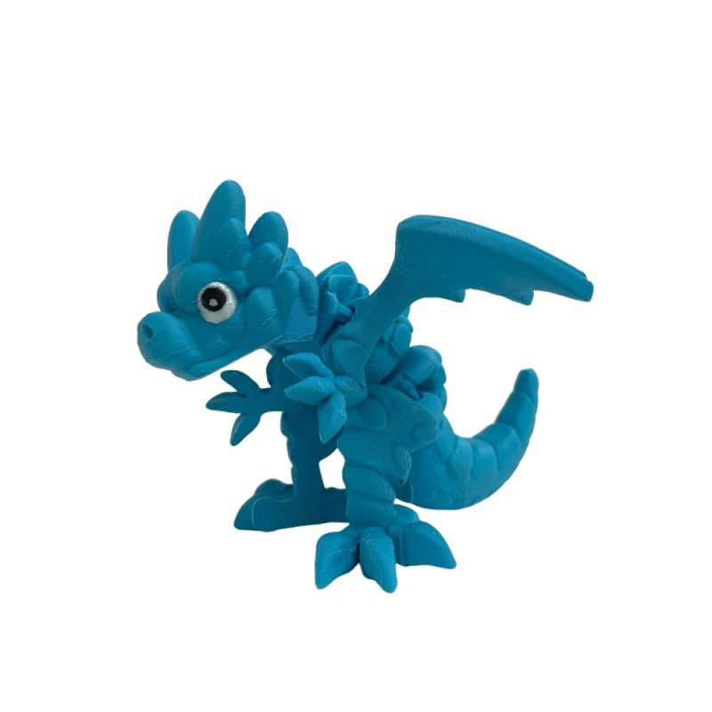 3D Printed Blue Winged Curved Tail Dragon Figurine