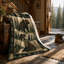Plaid en flanelle à motif d'ours, pins de montagne et bordure géométrique, style rustique, idéal pour canapé, lit, chalet ou coin lecture, 152 x 203 cm