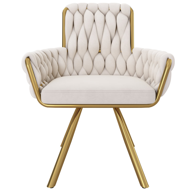 Avakate 46cm H Velvet Upholstered Metal Armchair, 4, Beige