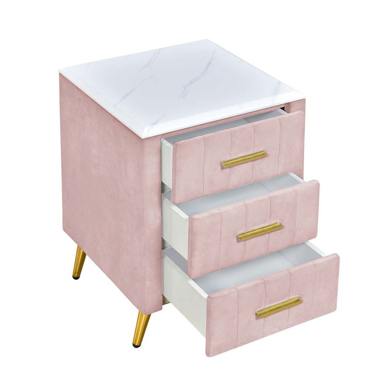 Ensemble de chambre à coucher 3 pièces avec lit double tapissier Candleick, Rose