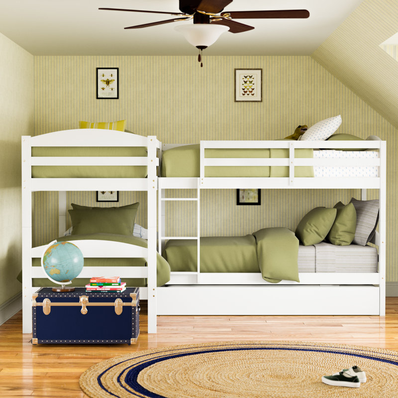 Nevaeh Kids Twin Over Twin Bunk Bed with Trundle, White