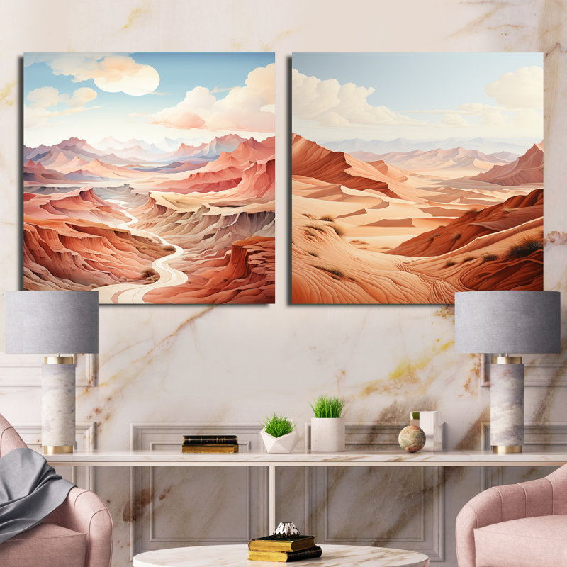 Desert Dreams Canyon Drift - Ensemble de 2 collages carrés de paysages abstraits, Toile tendue, H 30 po x l 61 po