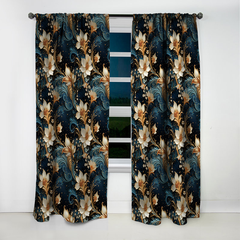 Cachemire céleste céleste - motif floral - rideau occultant - 1 panneau, L 52 po x L 90 po
