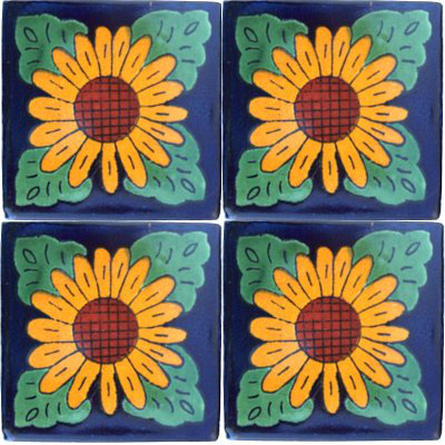 6" x 6" 4pcs TalaMex Sunflower Talavera Mexican Tile II