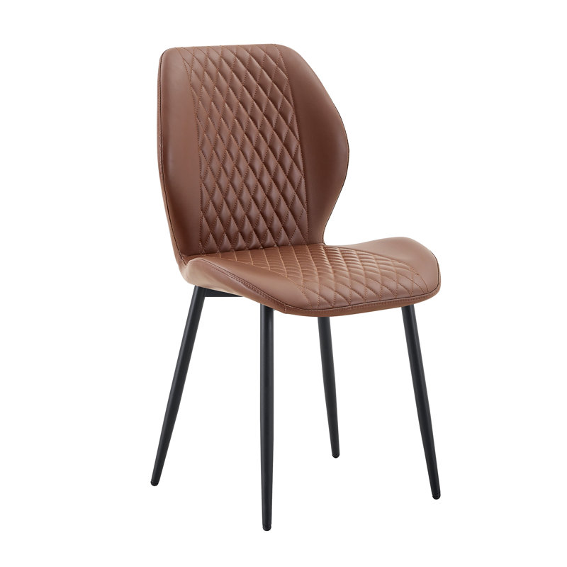 Modern PU Leather Dining Chair, Ergonomic Upholstered Side Chair with Black Metal Legs, Brown (Set of 4), Brown