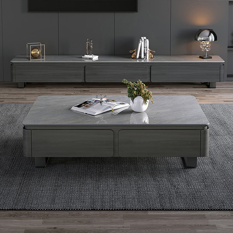 Table basse rectangulaire en bois manufacturé gris, H 16,54 po x L 59,06 po x l 33,46 po