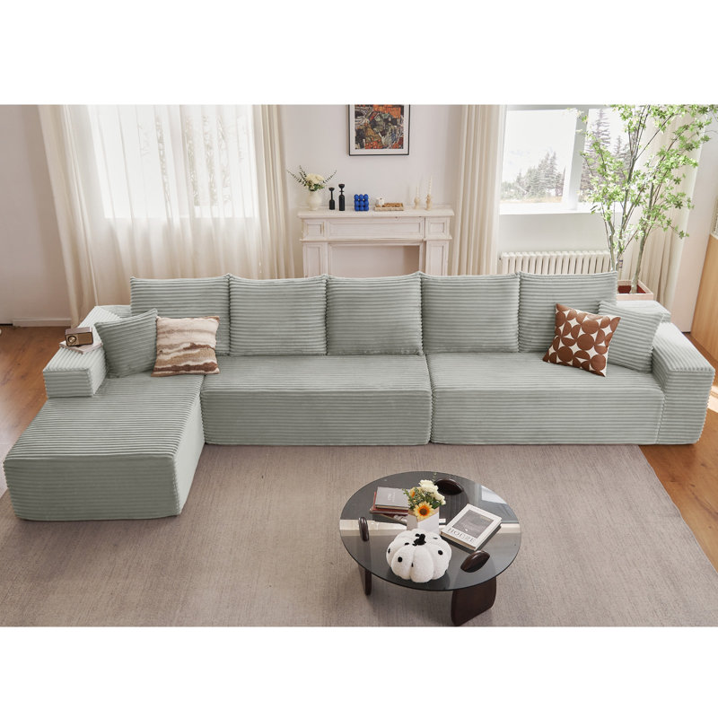 Canapé modulaire 166,9 "avec méridienne gauche, canapé en forme de L moderne avec assise profonde, canapé 5 places en velours côtelé confortable, coussins de compression en éponge pour le salon, aucun assemblage requis