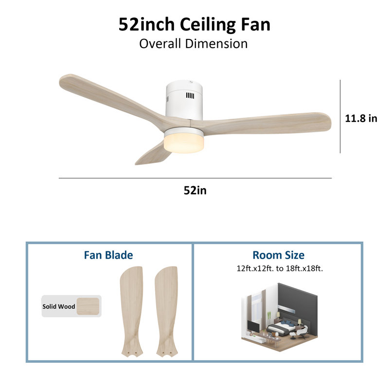 Amoni 52'' Ceiling Fan with LED Lights, White, Beige
