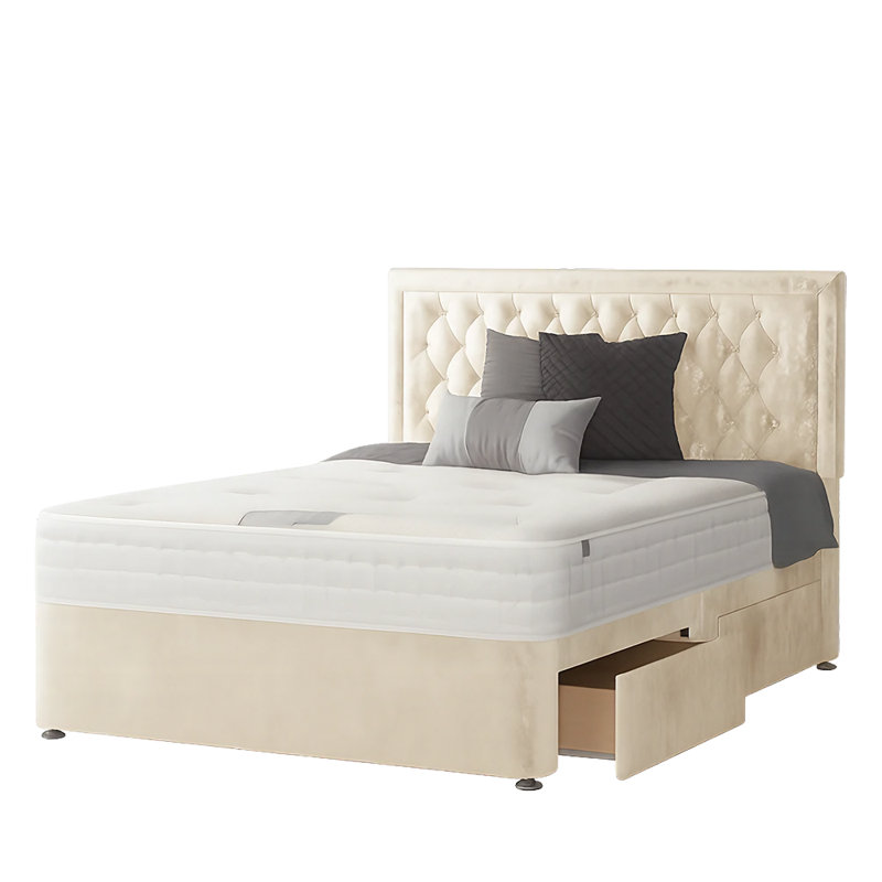 Fan Divan Bed Base, 2 Right Drawers, Single (3'), Cream
