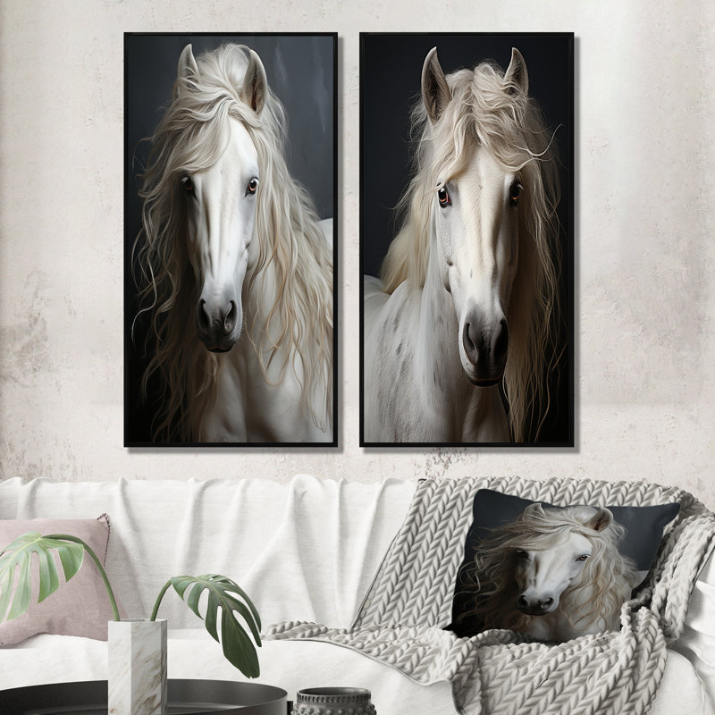 «White Horse Subtle Whispers» «White Horse Subtle Whispers» 2 - pièces sur, Cadre noir, H 20 po x l 24 po