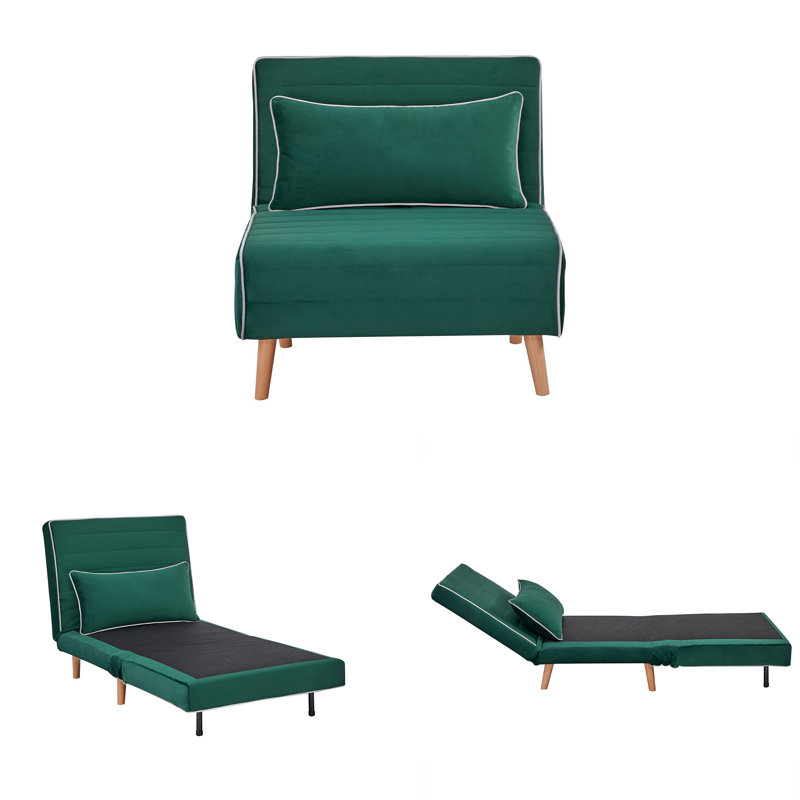 Fauteuil-lit pliable en velours moderne avec passepoil - dossier réglable à 3 positions, se convertit en lit en 10 secondes