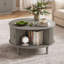 Table basse ronde avec rangement, 78 cm (30,7 po), moulure cannelée, porte coulissante, grise-1942143883