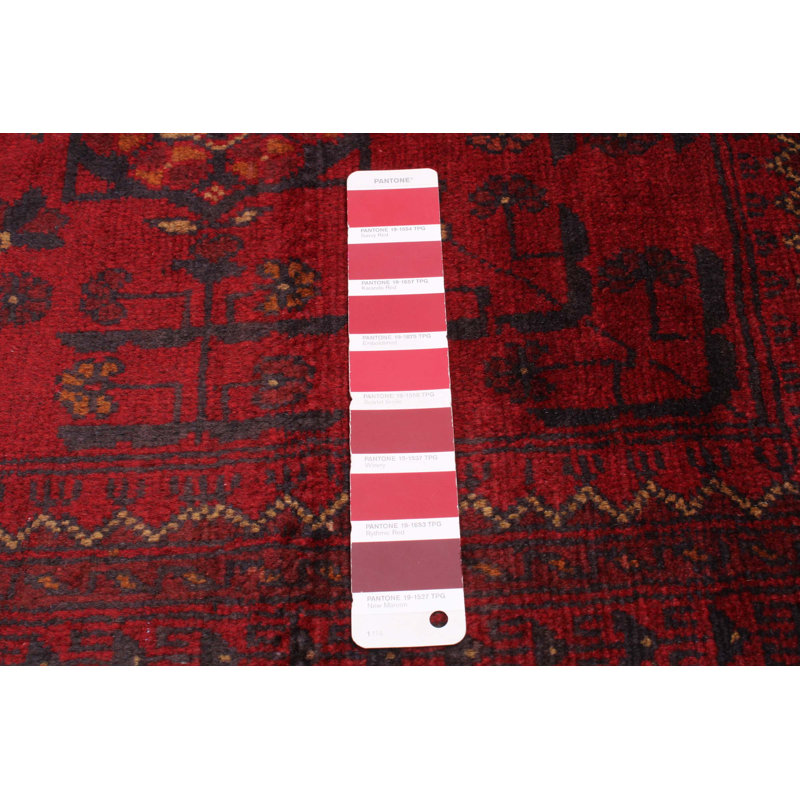 Tapis rouge en laine noué à la main de conception unique 5 pi x 6 pi 8 po New Age