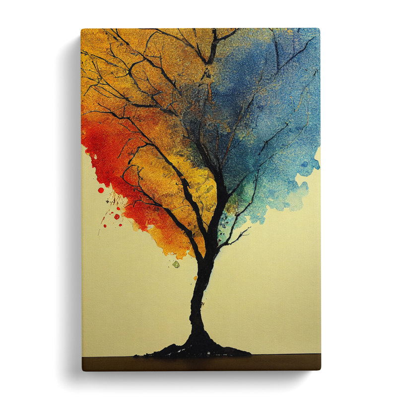 Solo Watercolour Tree - Wrapped Canvas Print, 50cm H x 35cm W x 3cm D