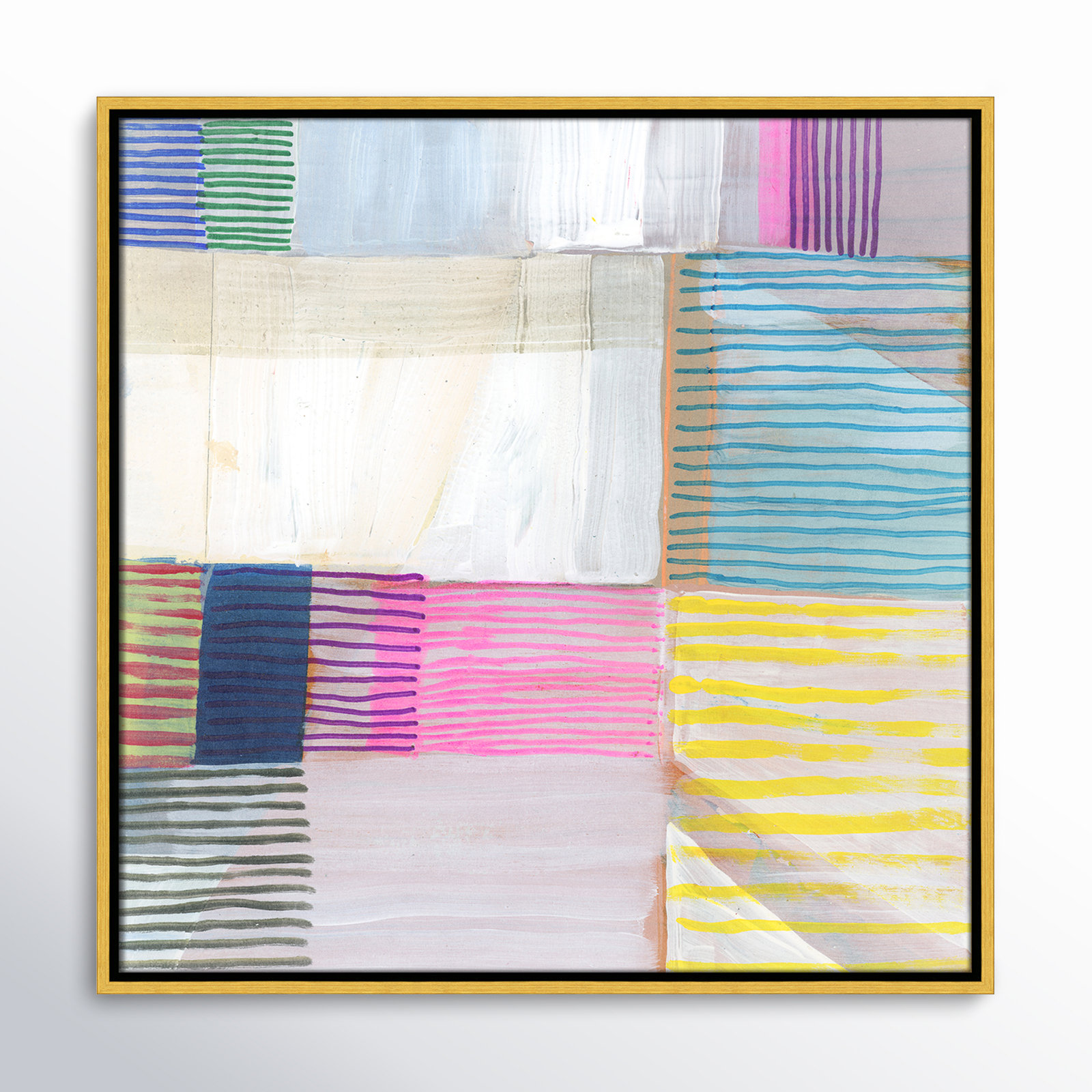 Clarendon "Bright Net III" Painting by Cartissi, 37.5" H x 37.5" W x 2" D, Gold Framed