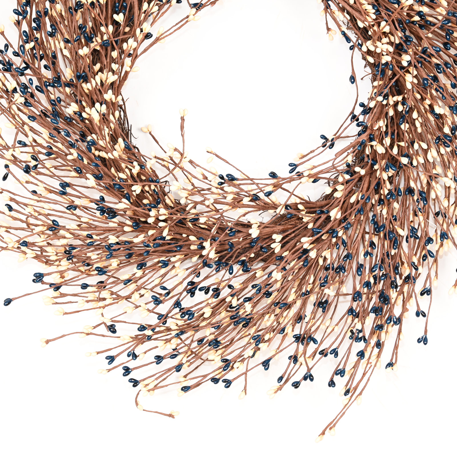 24" Handcrafted Twig, Berry Thanksgiving Wreath, Blue