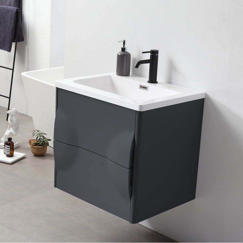 Ensemble de meuble-lavabo simple 24 po avec plateau en acrylique Armande, Gris foncé