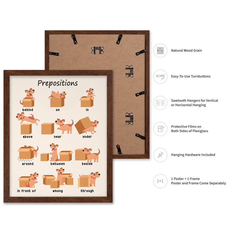 Prépositions, Poster, Brown Framed, 11"H x 14"W