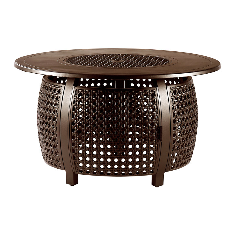 Esma Round Aluminum Propane Smokeless Fire Pit Table with Hidden Fuel Tank, Brown