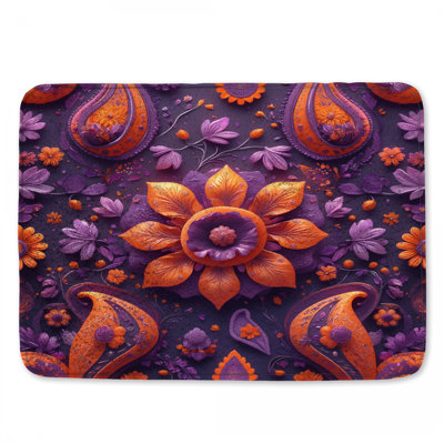 Tapis de bain mauve à motif floral