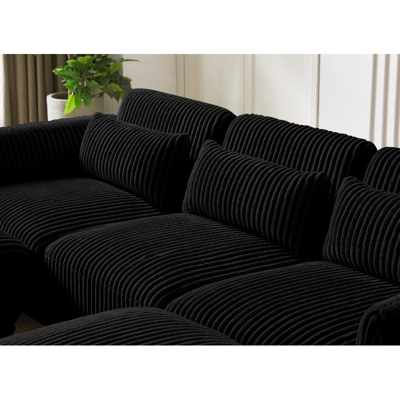 Clermeau 6 - Piece Upholstered Sectional, Black Corduroy