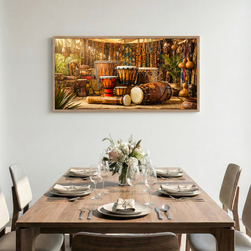 Tableau encadré « Tambours tropicaux » sur toile, 122 x 61 cm (48 x 24 pouces), 1 pièce, 48 x 24 pouces
