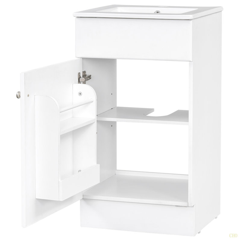 Meuble-lavabo 18 po avec lavabo, meuble-lavabo avec tablette de porte et tablette réglable, Blanc / argenté