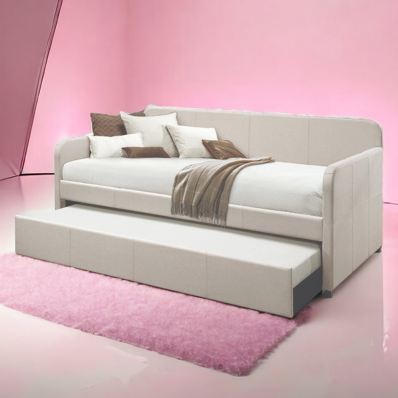 Upholstered Twin Daybed With Versatile Trundle - Fabric Covering, 35" Armrest Height, 330 Lbs Weight Capacity Covered, 8-inch Mattress Preferred