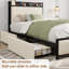 Structure de lit simple tapissier avec tête de lit et station de charge, lit en velours côtelé avec 2 tiroirs roulants, conception silencieuse, aucun sommier tapissier requis, blanc-726100876