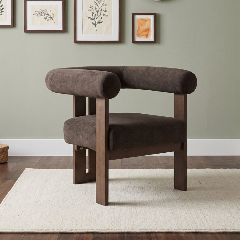 Fauteuil d'appoint rembourré avec accoudoirs arrondis arrondis, Noyer brun foncé